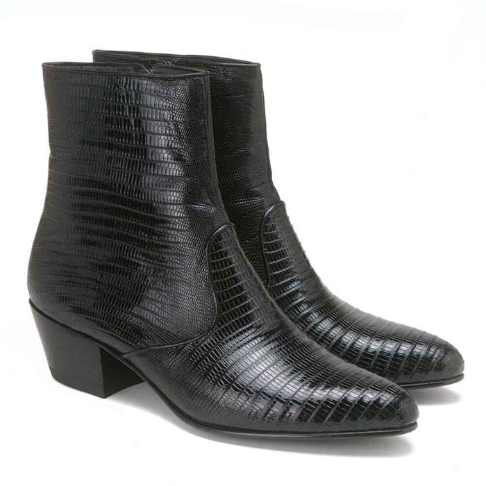 Los Altos Black Lizard Leather Ankle Boots
