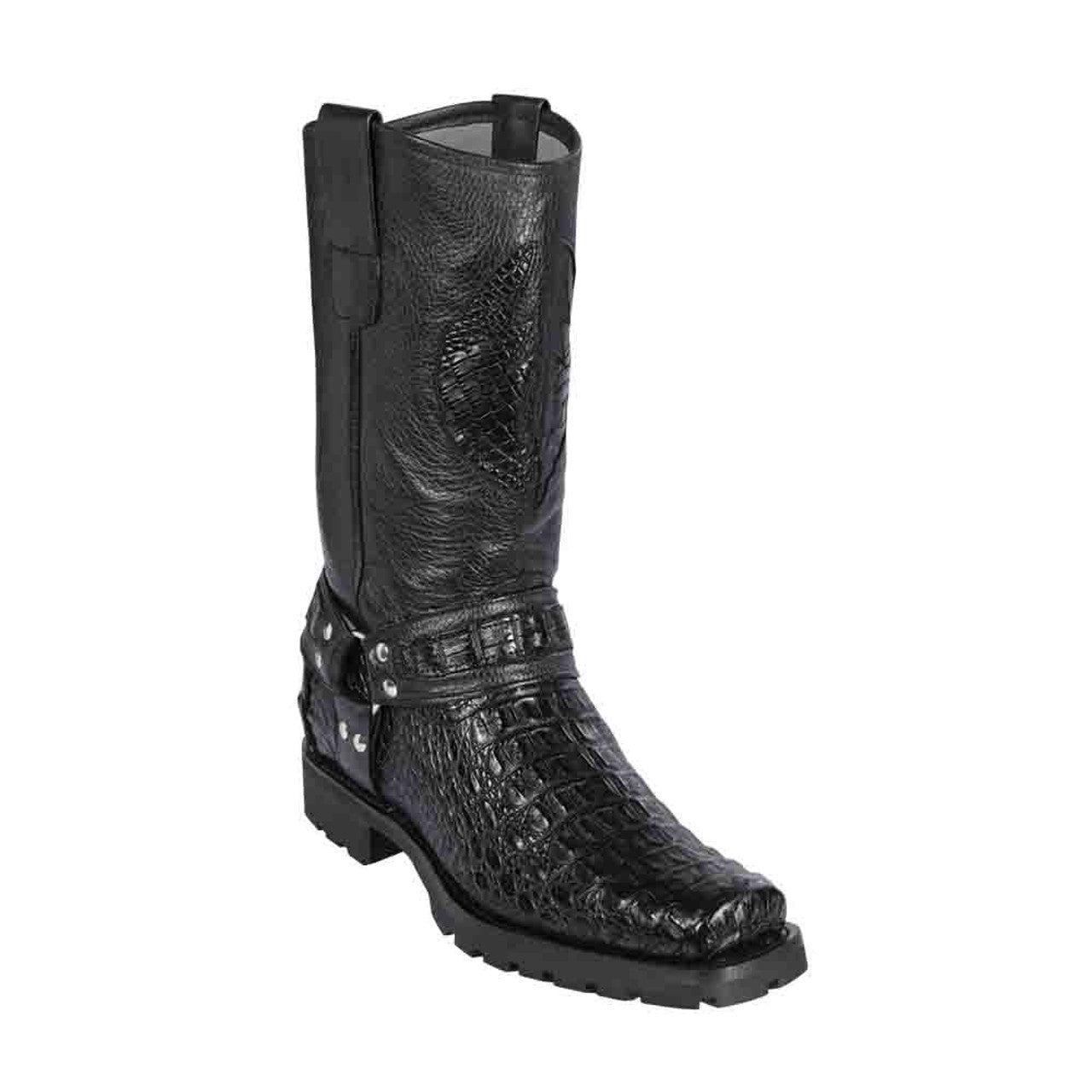 Los Altos Black Caiman Biker Boots
