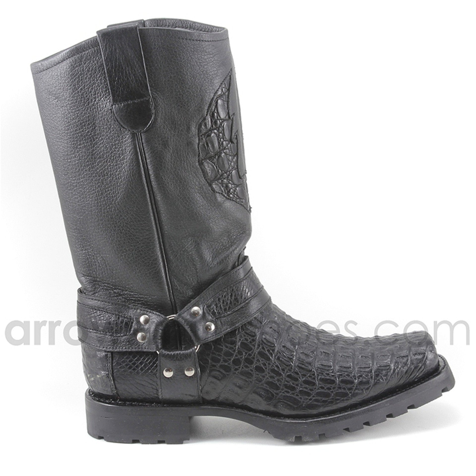 Los Altos Black Caiman Biker Boots
