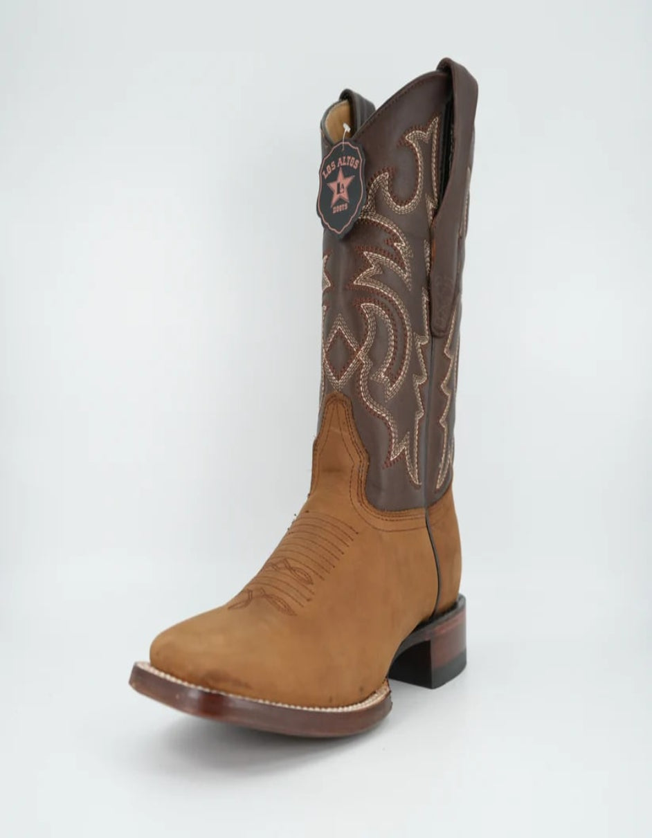 Los Altos Crazy Leather Tan Square Toe Boot