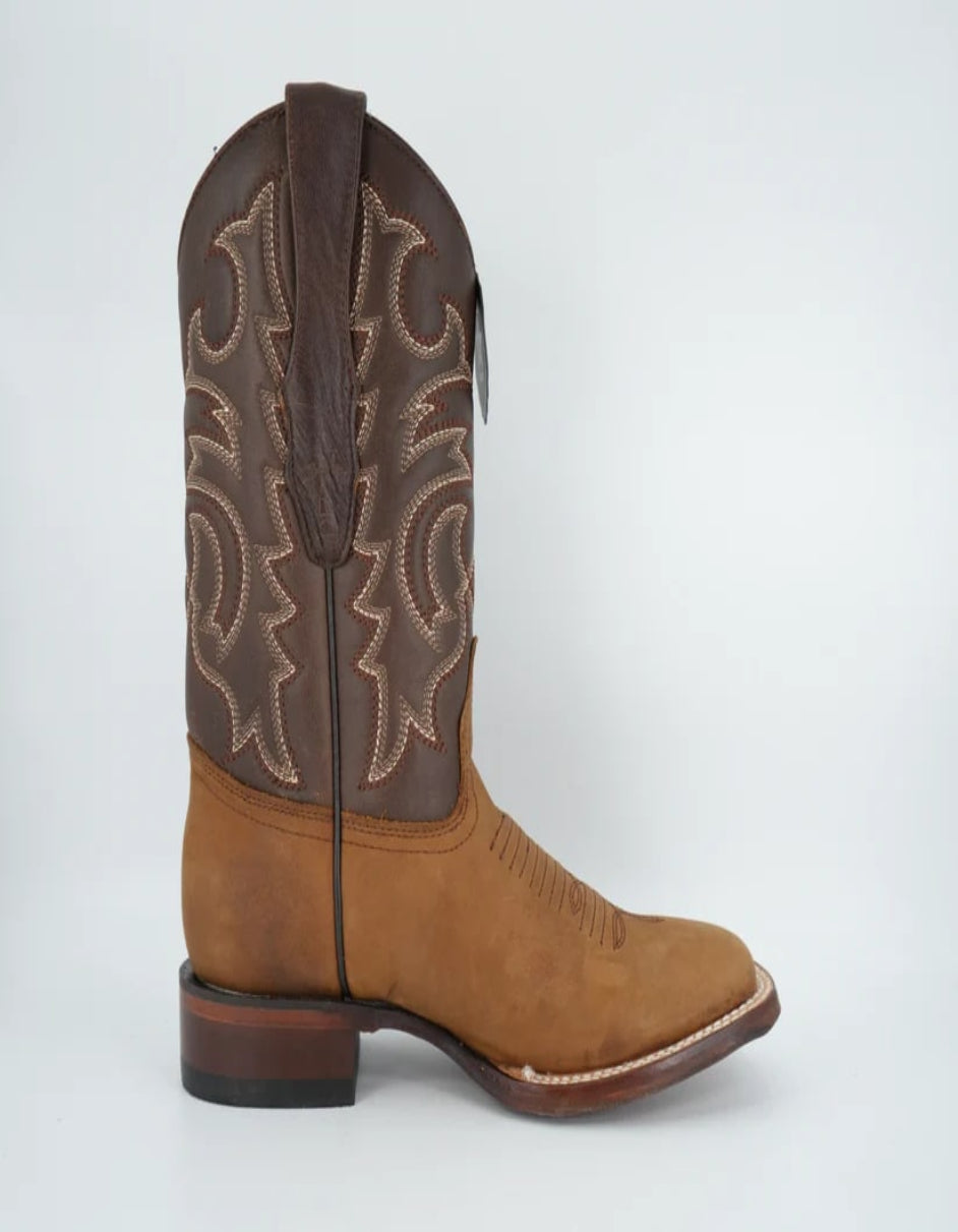 Los Altos Crazy Leather Tan Square Toe Boot