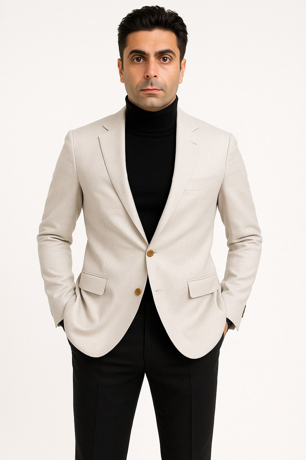 Light Beige Slim Fit Notch Lapel Blazer