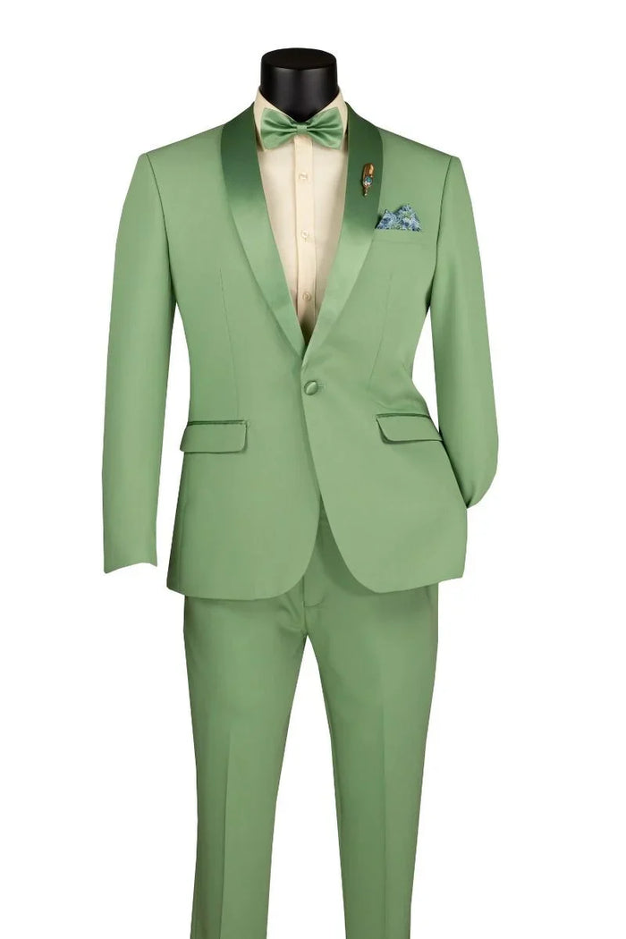 Sage Green Satin Lapel Tuxedo Suit