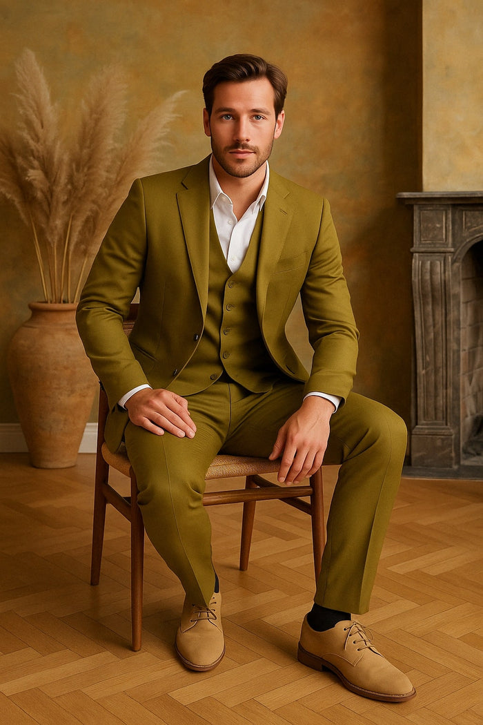 Light Olive Green Three-Piece Suit