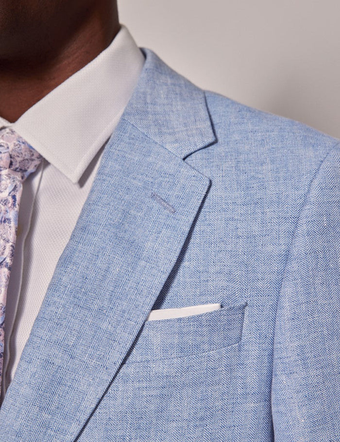 Men's Light Blue Linen Wedding Suit