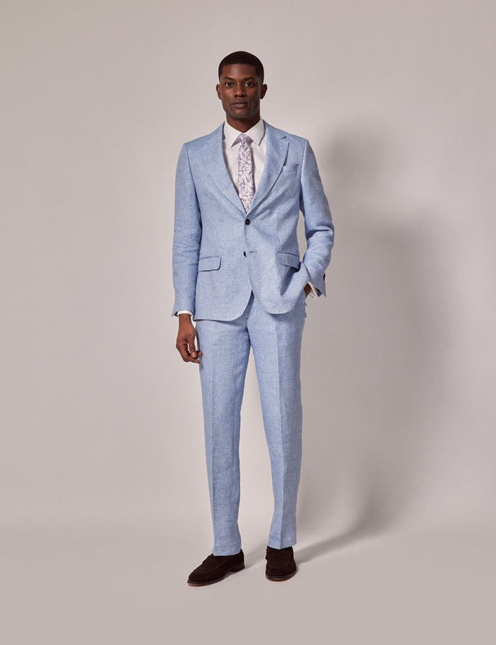 Men's Beach Wedding Light Blue Linen Suit