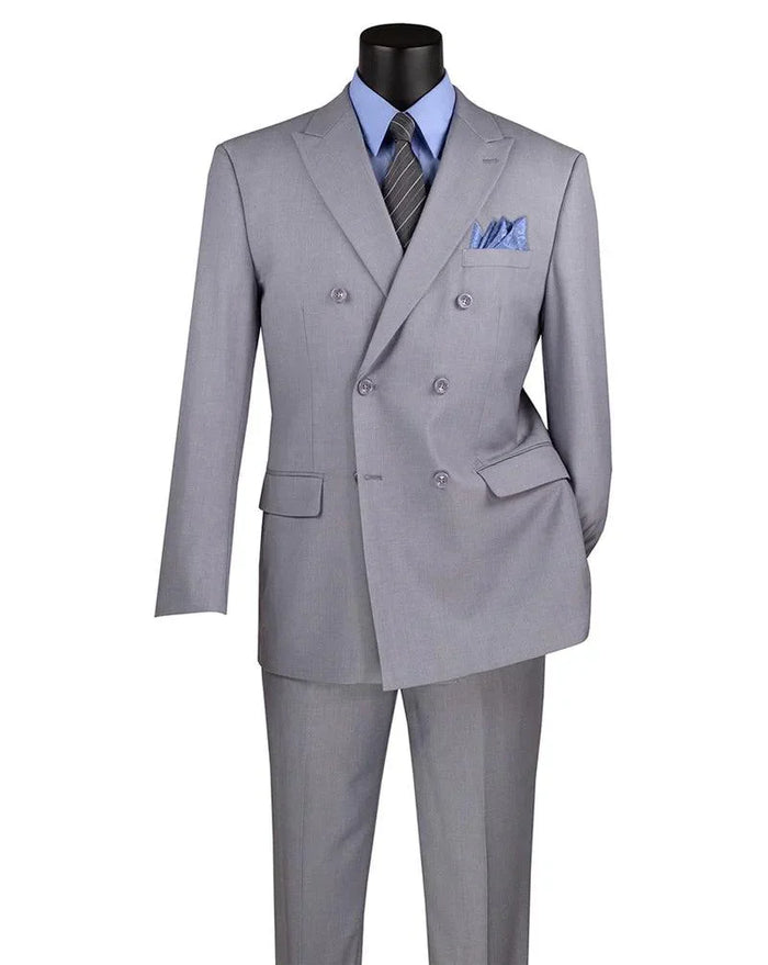 Double Breasted Light Grey Regular Suit