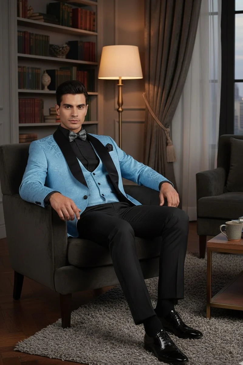 Light Blue Vinci 1-Button Shawl Tuxedo
