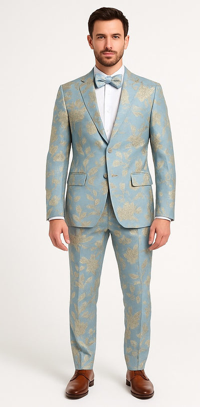 Light Blue and Gold Tuxedo - Sky Blue Suit - Paisley Tuxedo Suit
