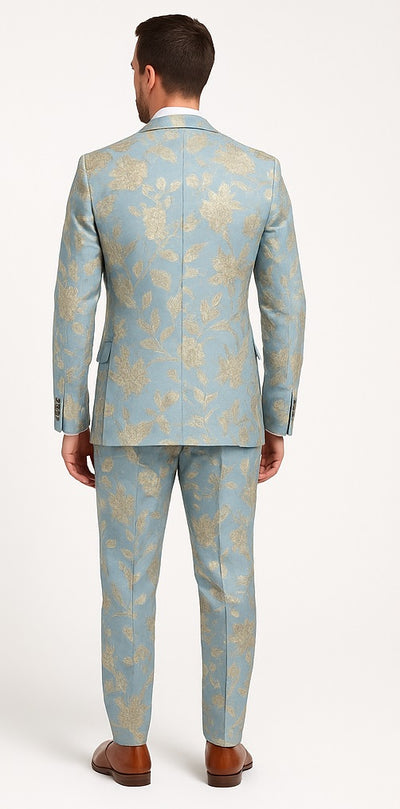 Light Blue and Gold Tuxedo - Sky Blue Suit - Paisley Tuxedo Suit