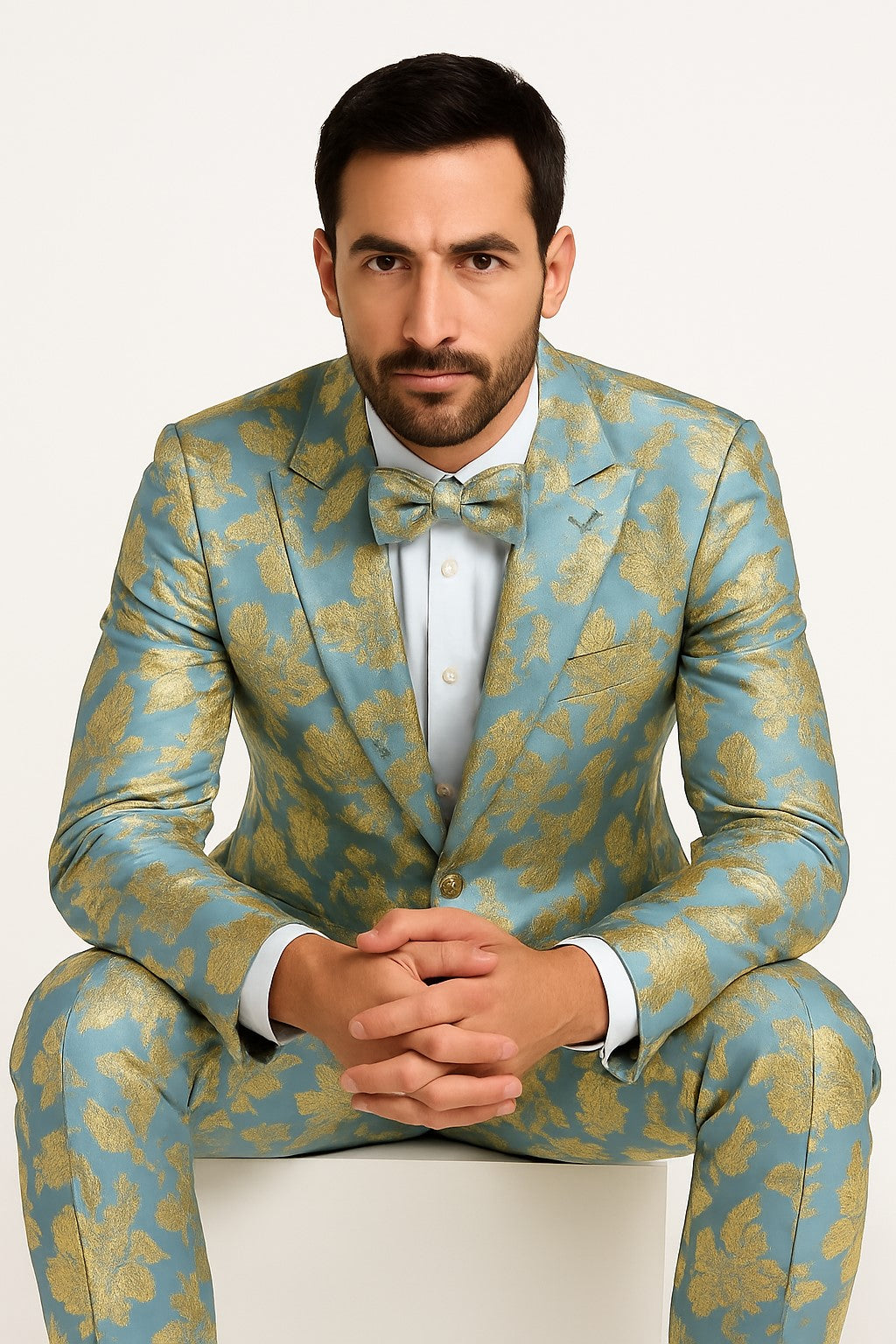 Light Blue and Gold Tuxedo - Sky Blue Suit - Paisley Tuxedo Suit