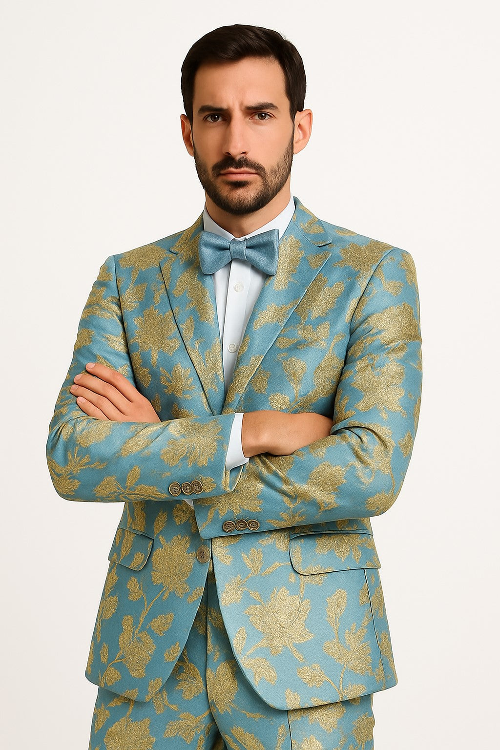 Light Blue and Gold Tuxedo - Sky Blue Suit - Paisley Tuxedo Suit