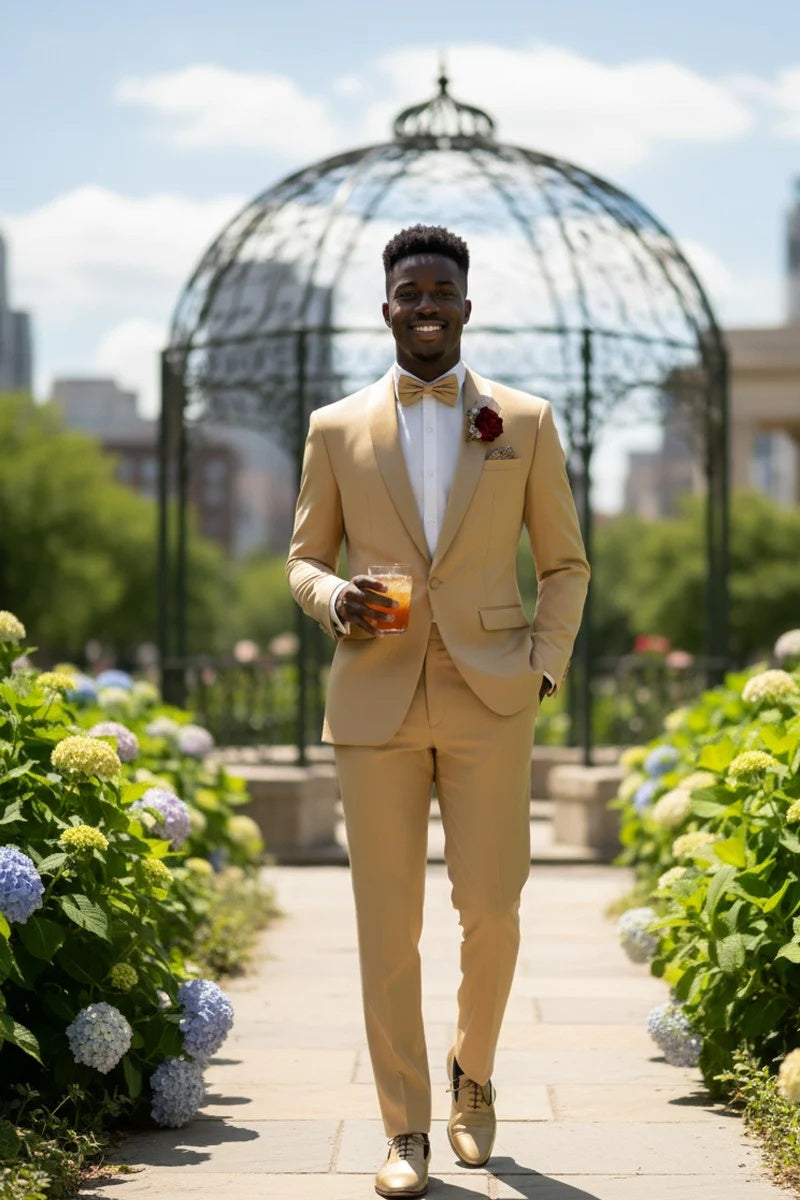 Light Gold 1-Button Shawl Tuxedo