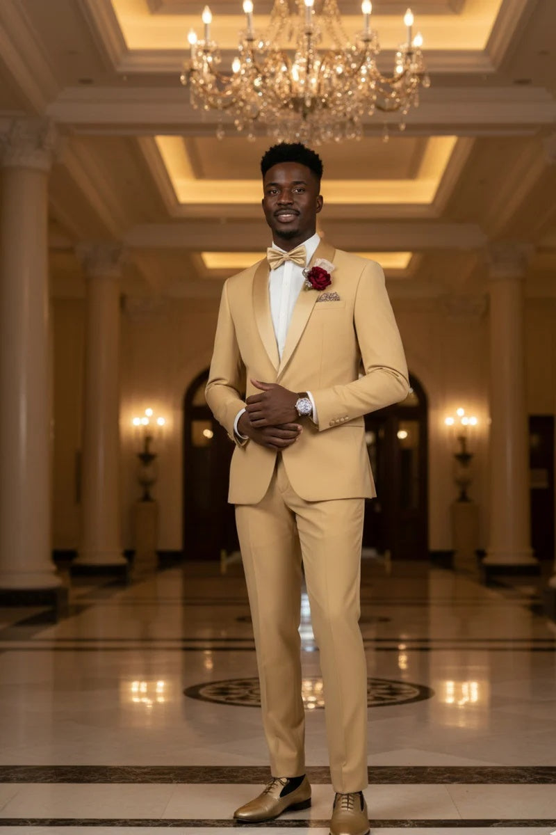 Light Gold 1-Button Shawl Tuxedo