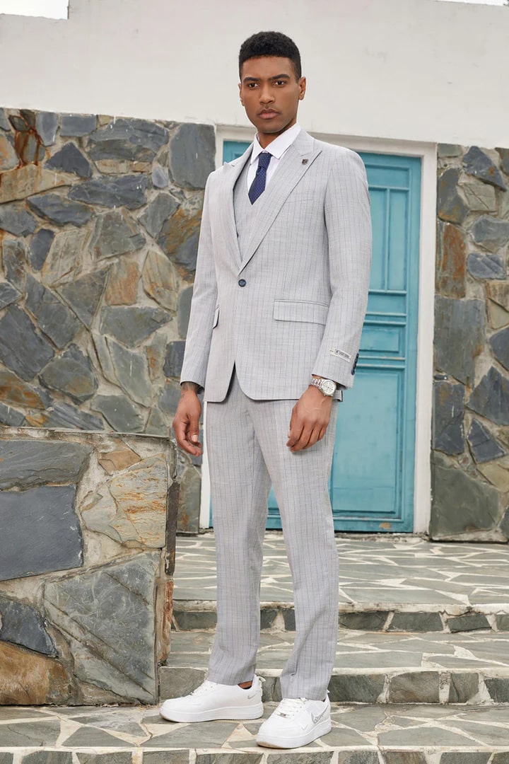 Stacy Adams Light Grey One Button Vested Suit