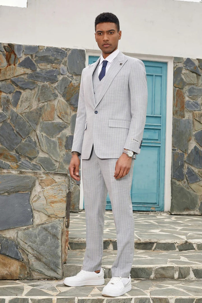 Stacy Adams Light Grey One Button Vested Suit