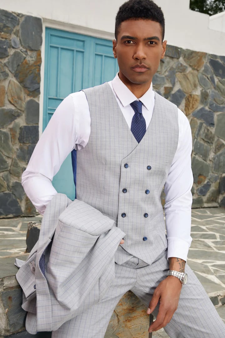 Stacy Adams Light Grey One Button Vested Suit