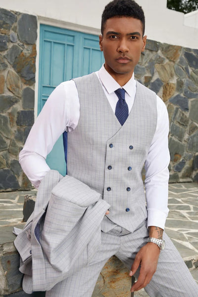 Stacy Adams Light Grey One Button Vested Suit