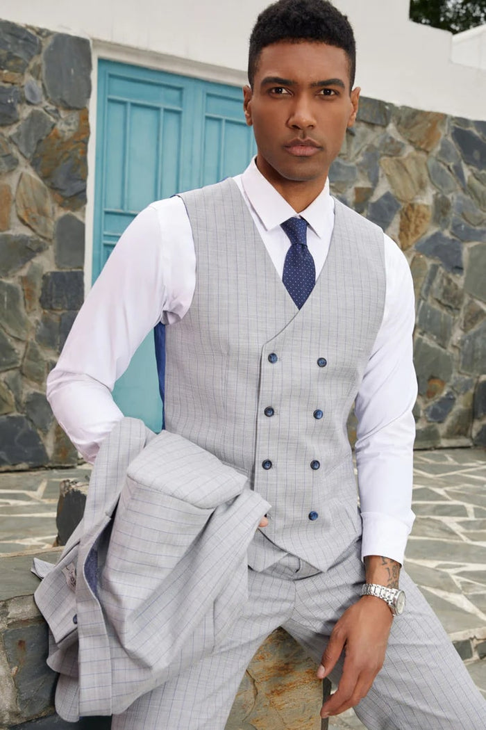 Stacy Adams Light Grey One Button Vested Suit