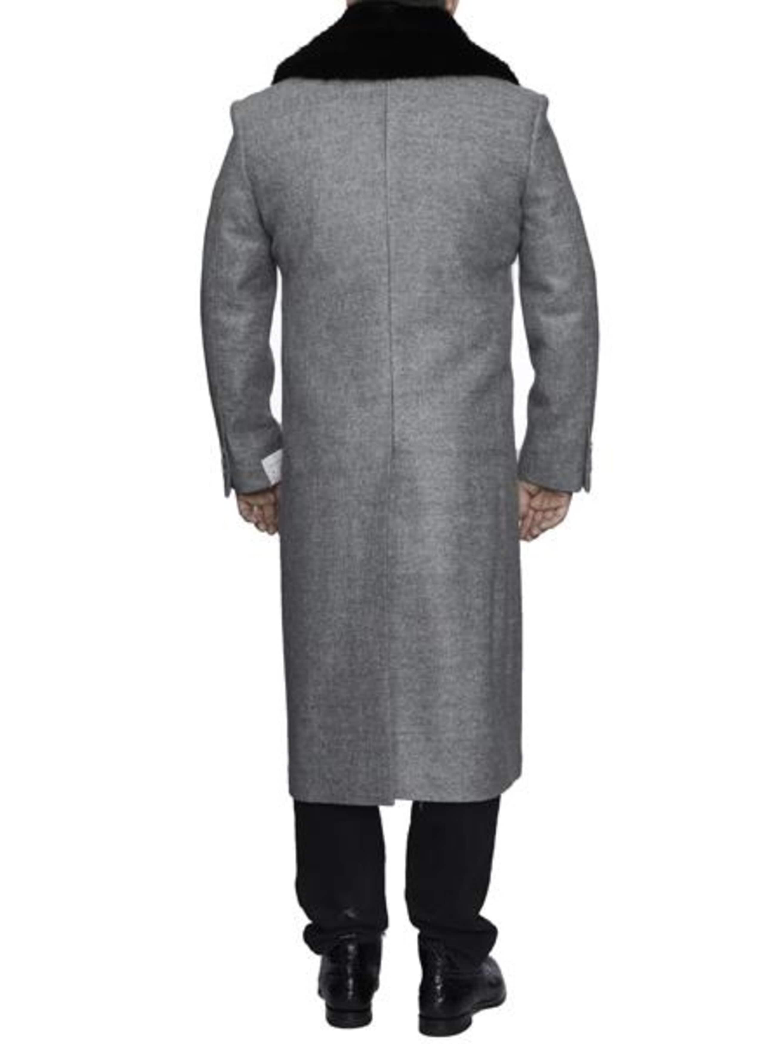 Men's Wool Ankle-Length Overcoat with Removable Fur