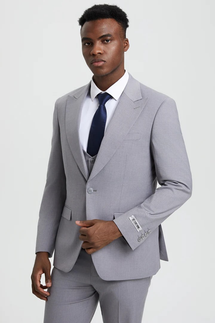 Stacy Adams Silver Gray Vested Wedding Suit