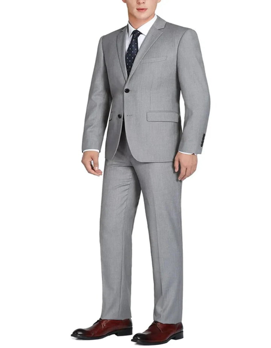 Light Grey Two Button Slim Fit Wool Suit