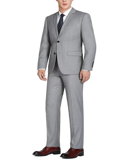 Light Grey Two Button Slim Fit Wool Suit