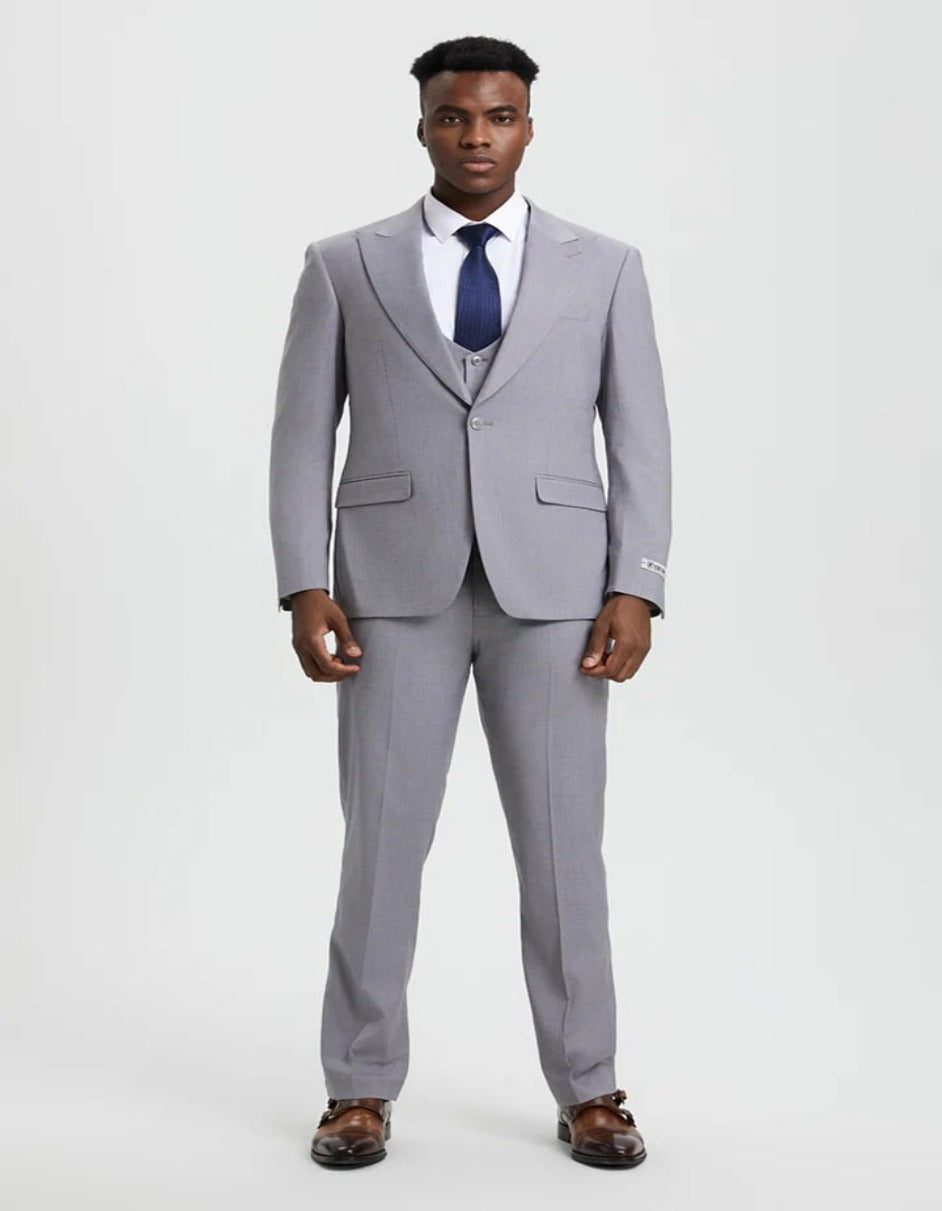Stacy Adams Silver Gray Vested Wedding Suit