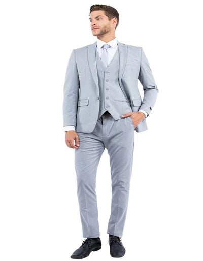 Slim Fit Light Grey Suit with Vest