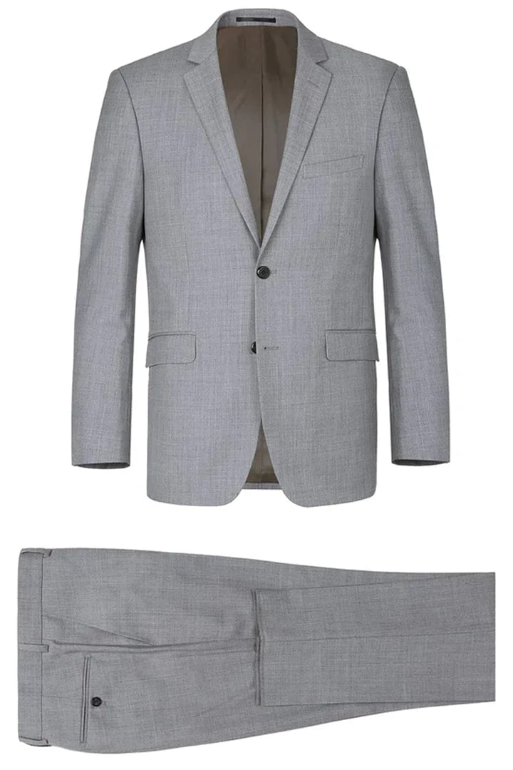 Light Grey Two Button Slim Fit Wool Suit
