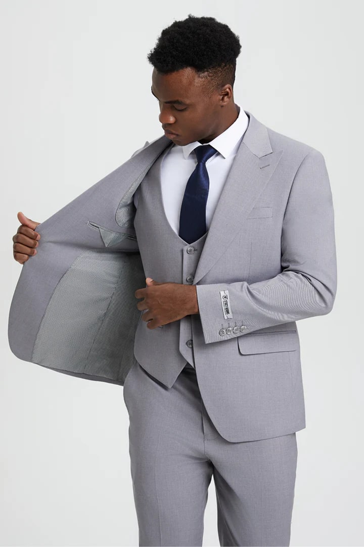 Stacy Adams Silver Gray Vested Wedding Suit