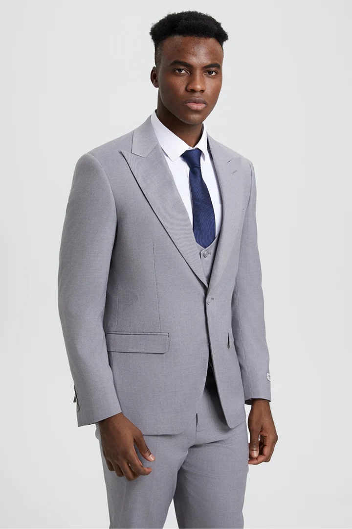 Stacy Adams Silver Gray Vested Wedding Suit