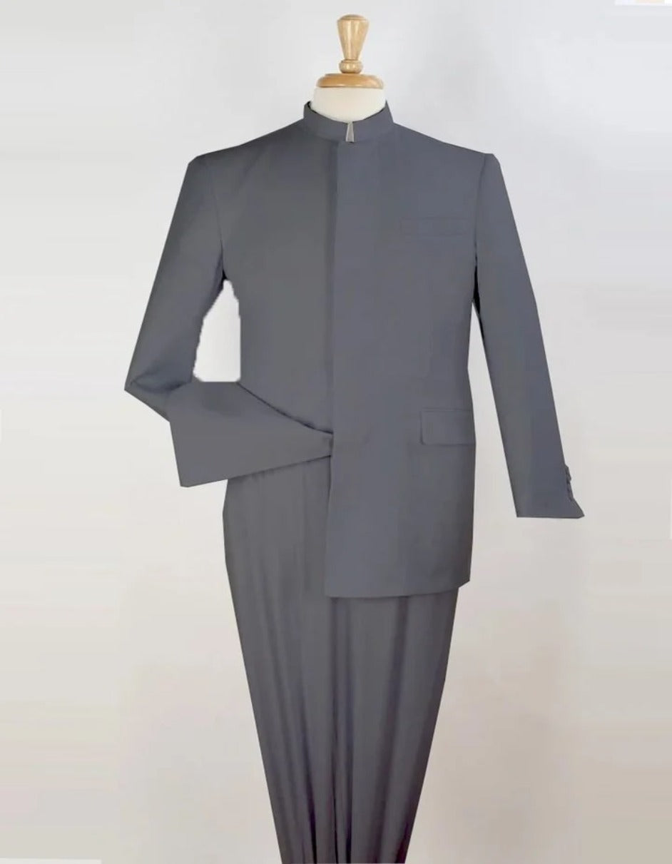 Light Grey Mandarin Collar Suit for Men