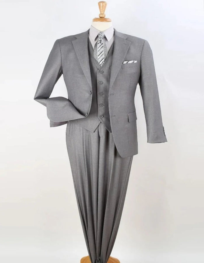 Light Grey Pleated Pant Suit with Vest