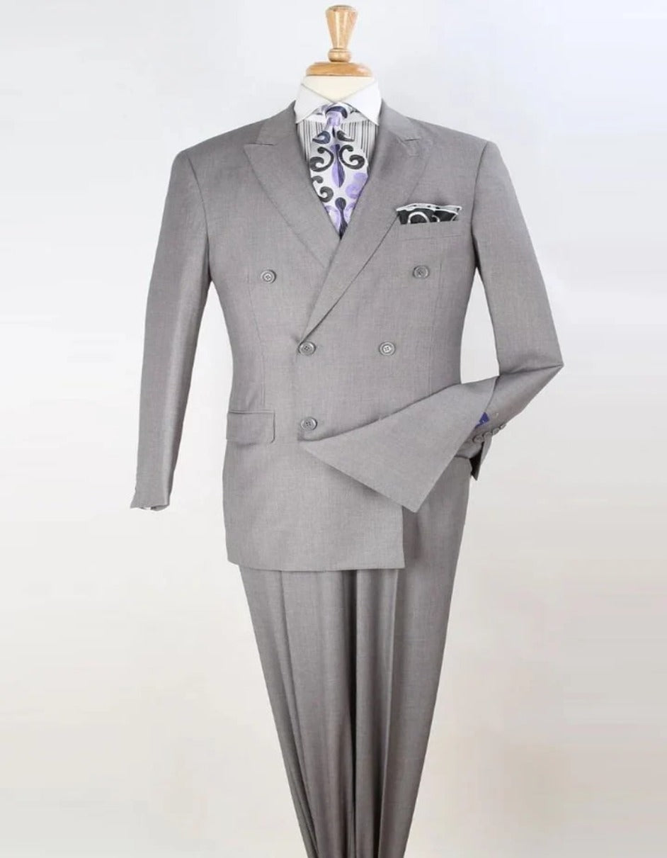 Light Grey Double Breasted Wool Suit
