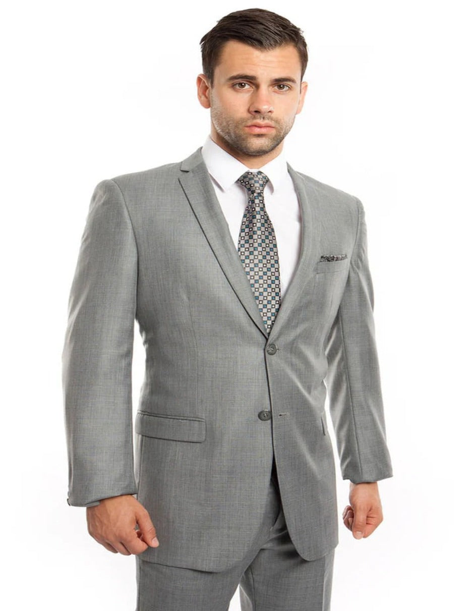 Slim Fit Light Grey Sharkskin Suit