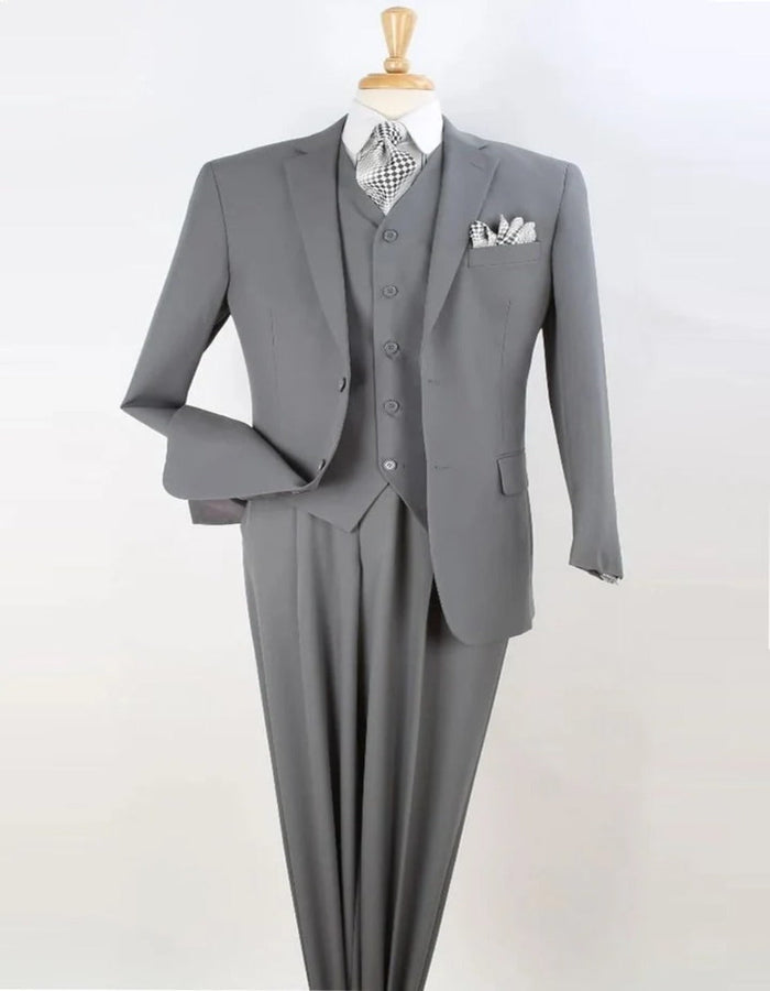 Men’s Light Grey Classic Vested Suit, 3 Piece Formal Wedding Business Dress Suit