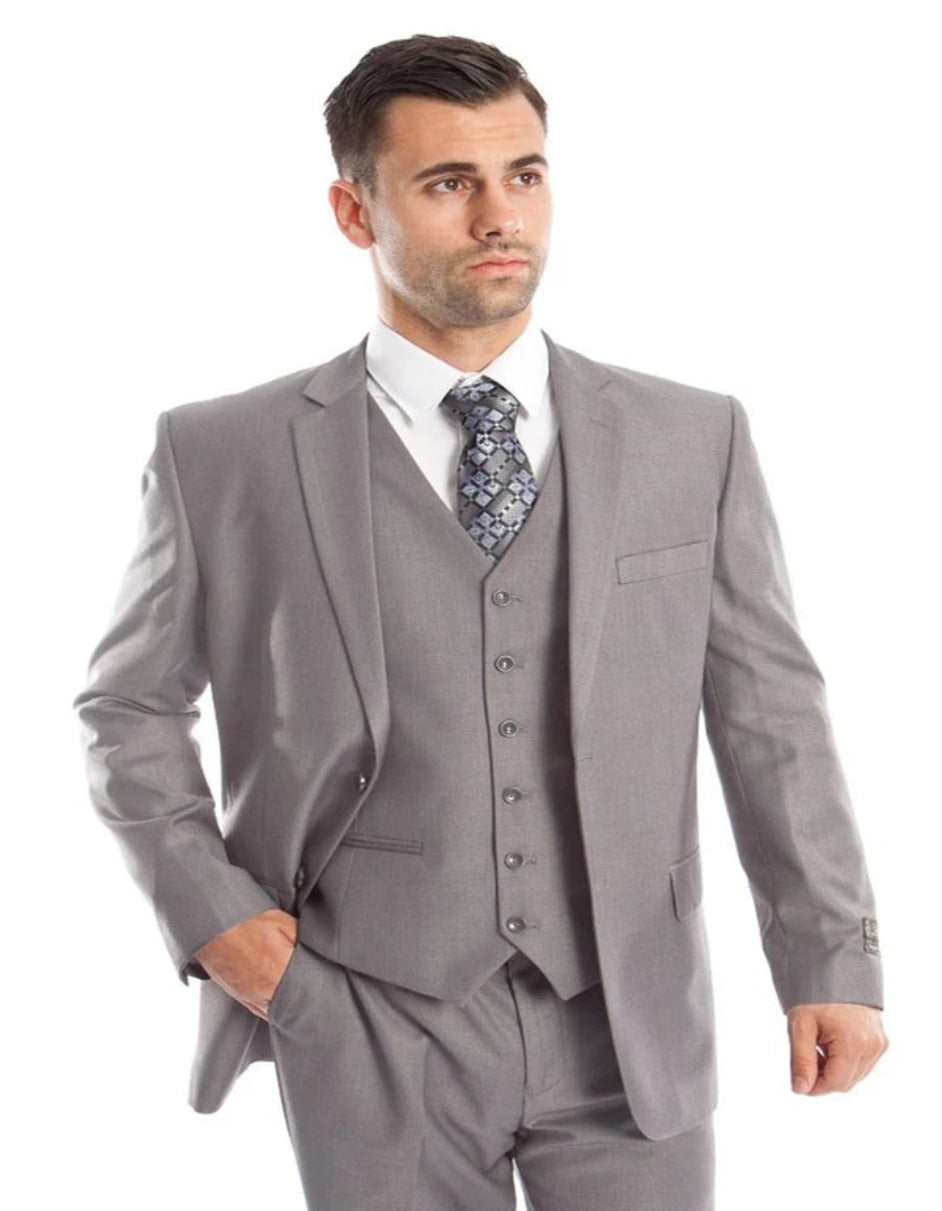 Men's Light Grey Vested Two Button Suit