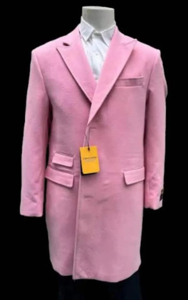 Light Pink Wool Overcoat for Men