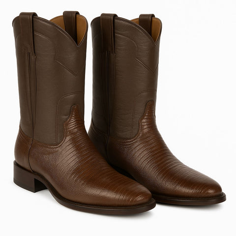 Los Altos Boots Men's Lizard Teju Roper Western Boots Brown
