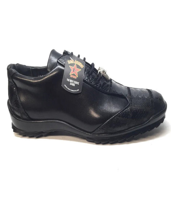 Black Ostrich Leg Lace Up Sneakers by Los Altos