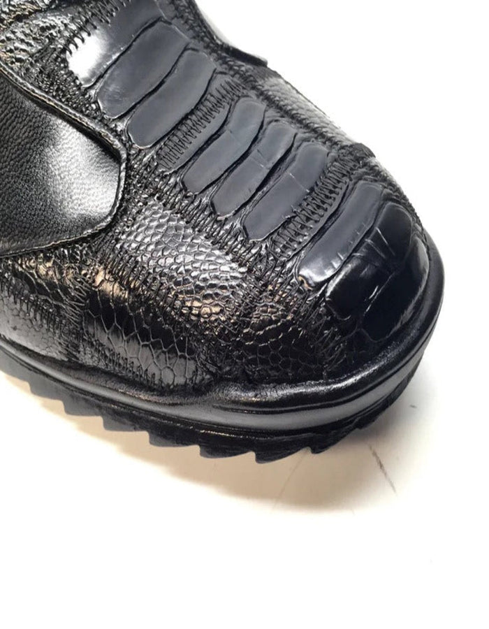 Black Ostrich Leg Lace Up Sneakers by Los Altos