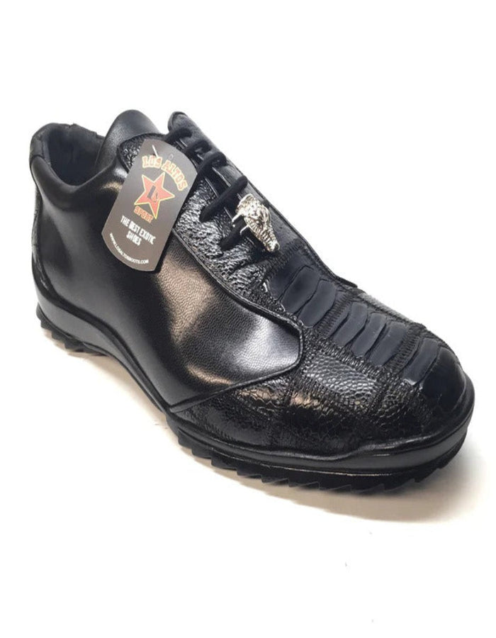 Black Ostrich Leg Lace Up Sneakers by Los Altos