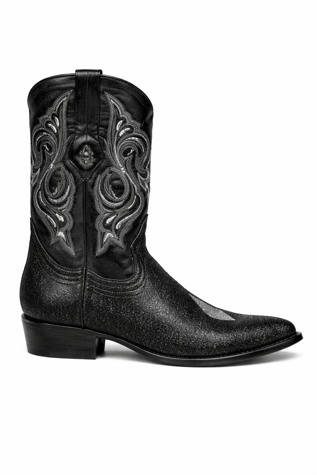 Los Altos Boots Black Genuine Stingray Mantarraya Skin Single Stone Western Cowboy Botas De Mantarraya - Mantarraya Boots (EE)