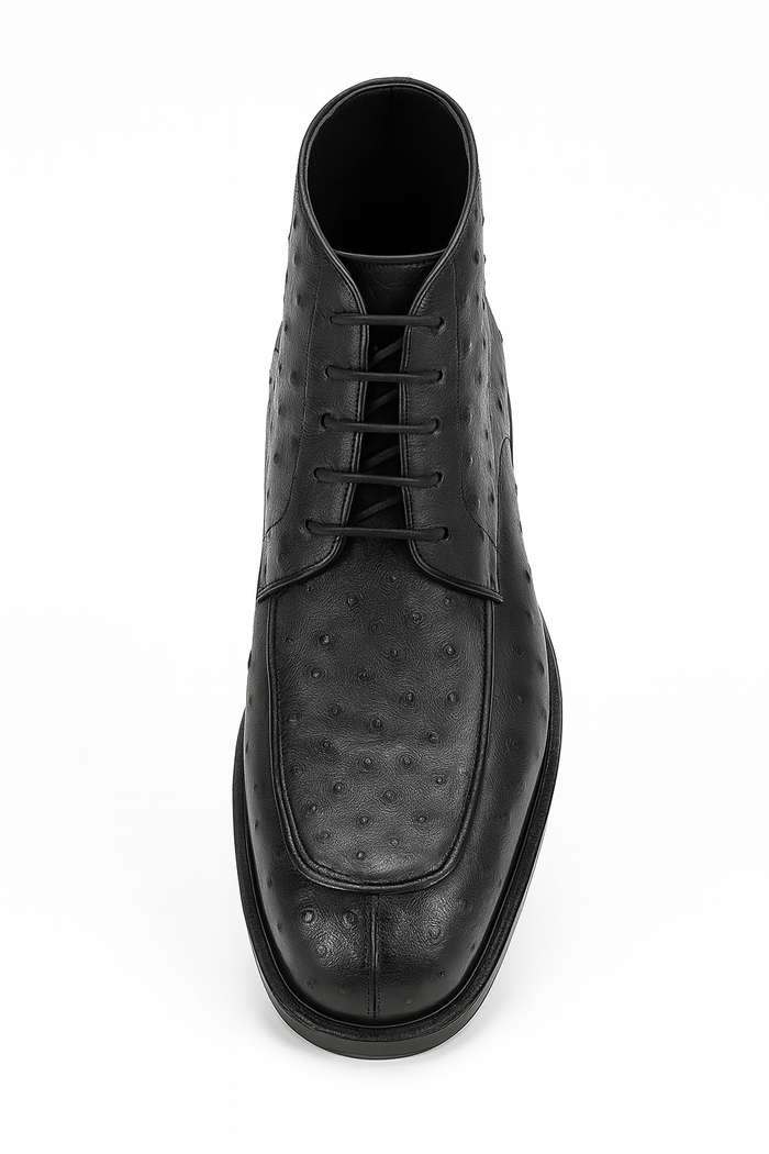 Los Altos Black Ostrich Quill Ankle Boots