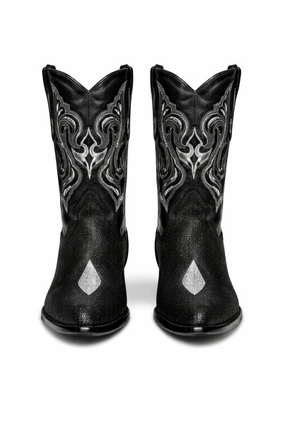 Los Altos Boots Black Genuine Stingray Mantarraya Skin Single Stone Western Cowboy Botas De Mantarraya - Mantarraya Boots (EE)