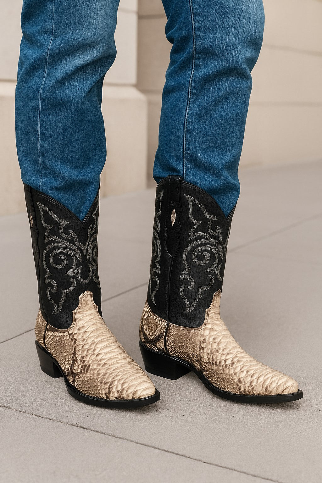Natural Python Snakeskin Western Boots