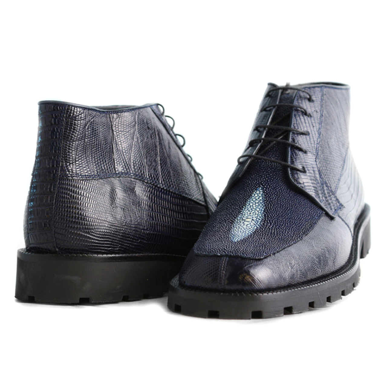 Navy Lizard & Stingray Ankle Boots by Los Altos