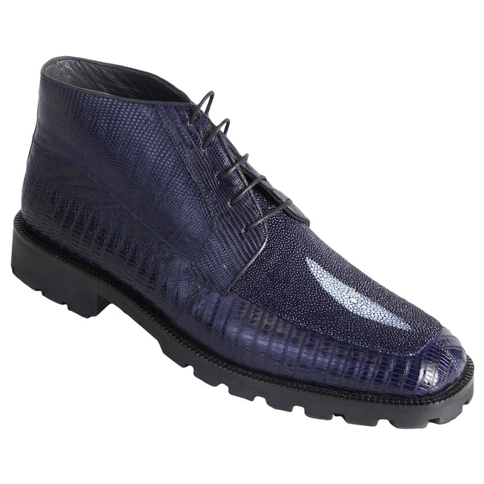 Navy Lizard & Stingray Ankle Boots by Los Altos
