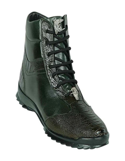 Olive Green Ostrich Leg High-Top Sneakers